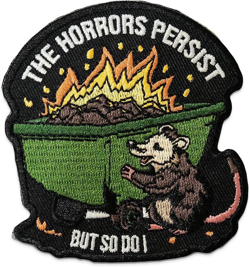 Jestik The Horrors Persist But So Do I Embroidery Patch - Funny Animals Embroidered Patches, Military Tactical Morale Patch with Hook & Loop Fastener, Cute Patches for Backpacks, Jeans, Jackets, Vests & More - Image 1